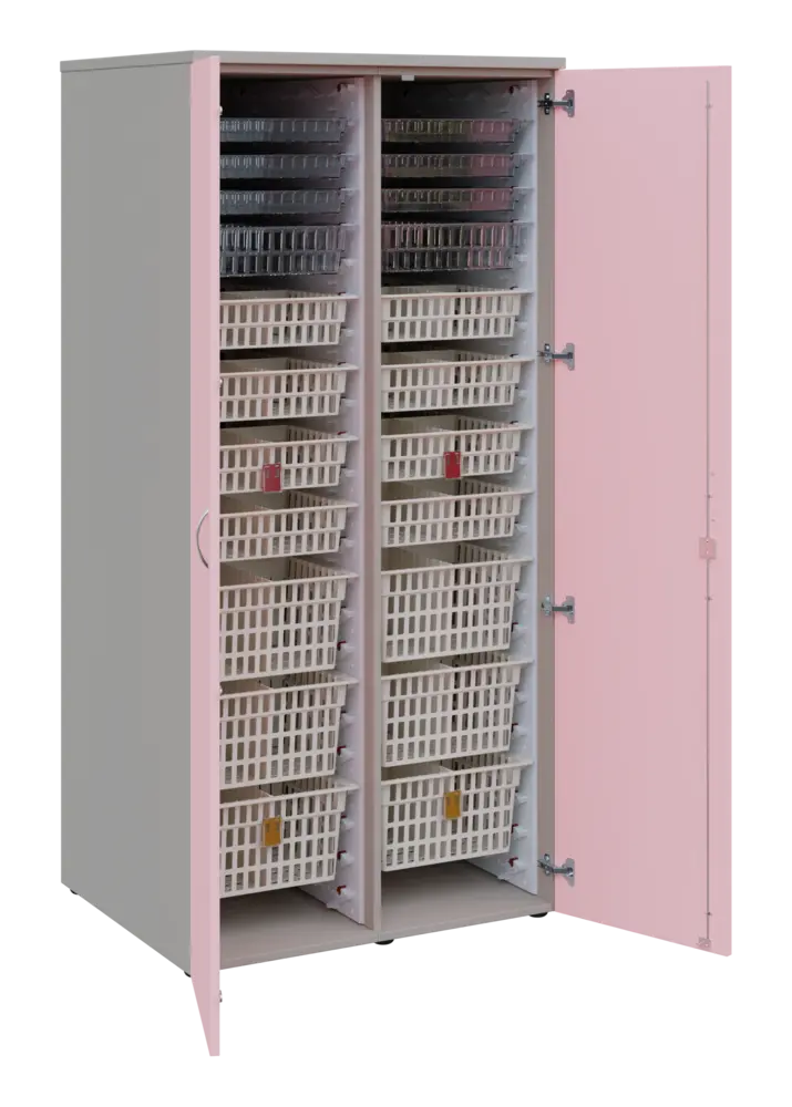 EUROMEDICA D - 90 skříň léková boxová, 2-dveřová, 1950x900x735, korpus šedý, dvířka pastelově růžová